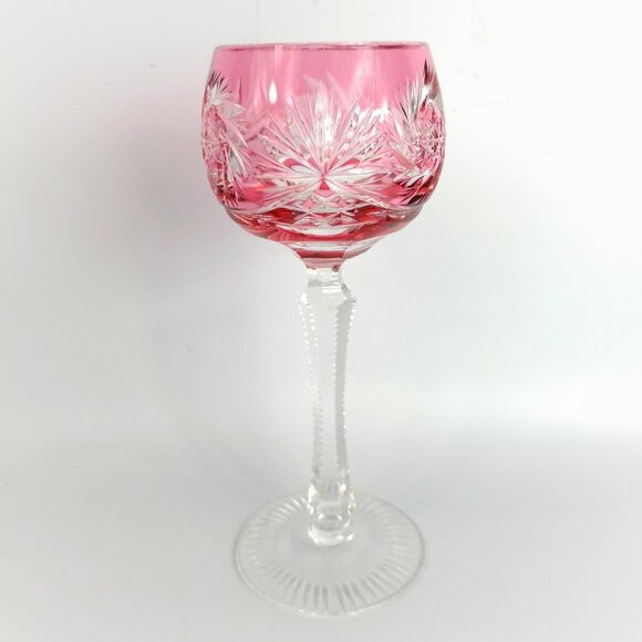 VTG Nachtmann Pink Tall Hock Wine Glass Bavarian Crystal Hand Cut to Clear 8" - Picture 1 of 8